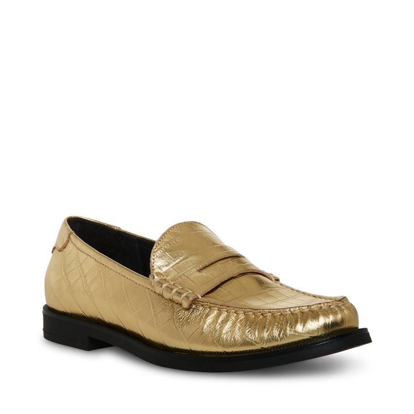 Gold Steve Madden Emmet Crocodile Women's Loafers | PH 516816UI